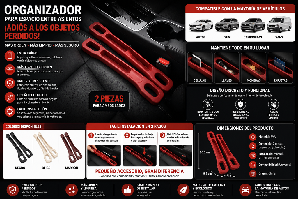 Organizador para Espacio entre Asientos de Auto | Juego de 2 Piezas