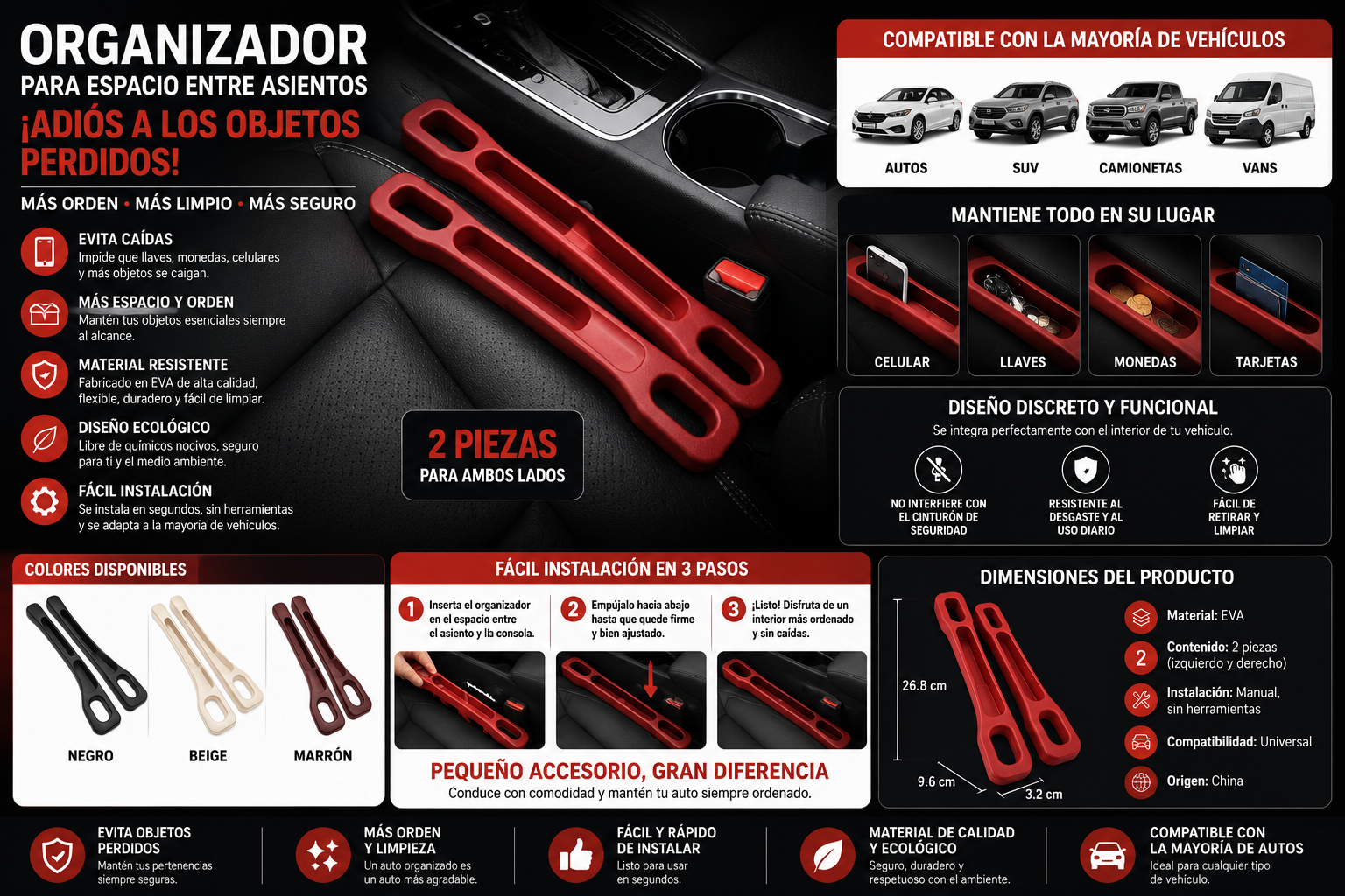 Organizador para Espacio entre Asientos de Auto | Juego de 2 Piezas