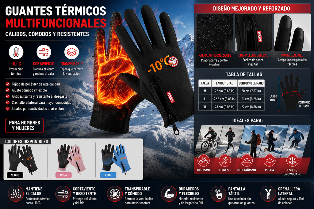 Guantes Térmicos con Pantalla Táctil para Hombre y Mujer | Antideslizantes