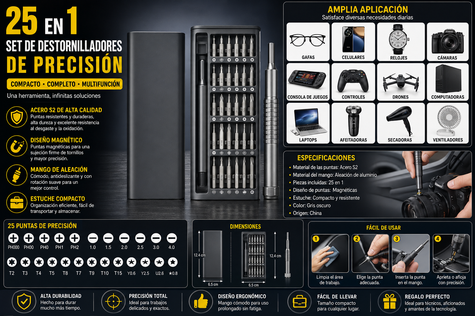 Set de Destornilladores de Precisión 25 en 1 | Kit Profesional para Reparación de Electrónicos