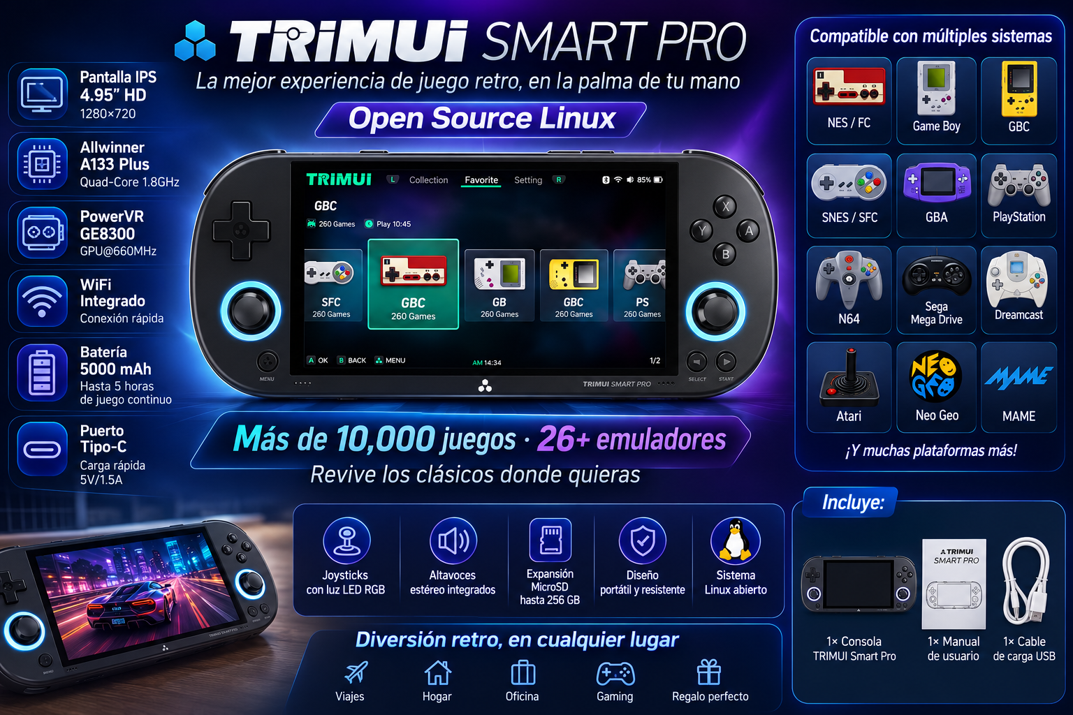 Consola Portátil Retro TRIMUI Smart Pro 4.95" IPS | Linux | WiFi | 10,000+ Juegos | Batería 5000 mAh