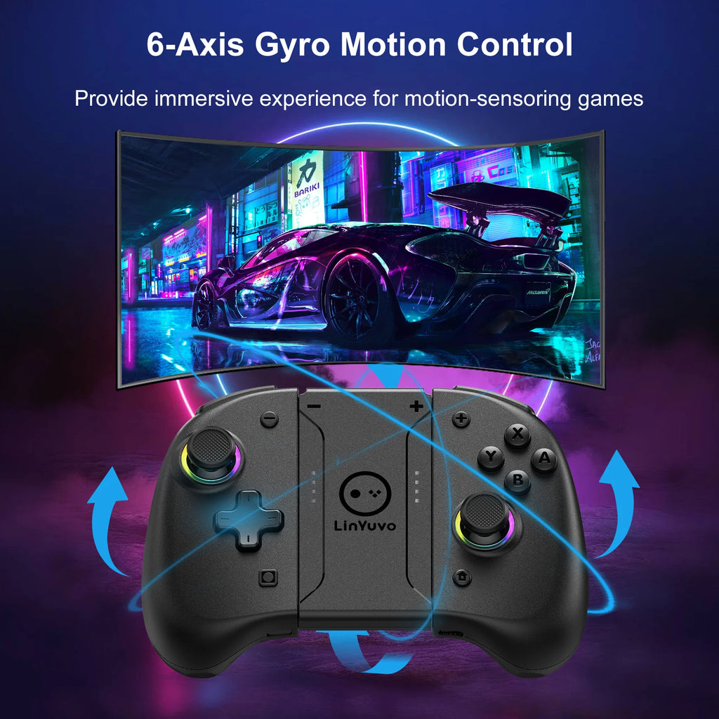 Control Inalámbrico Bluetooth RGB para Nintendo Switch, PC, Android, iPhone y Steam | Hall Effect, Giroscopio 6 Ejes y Turbo