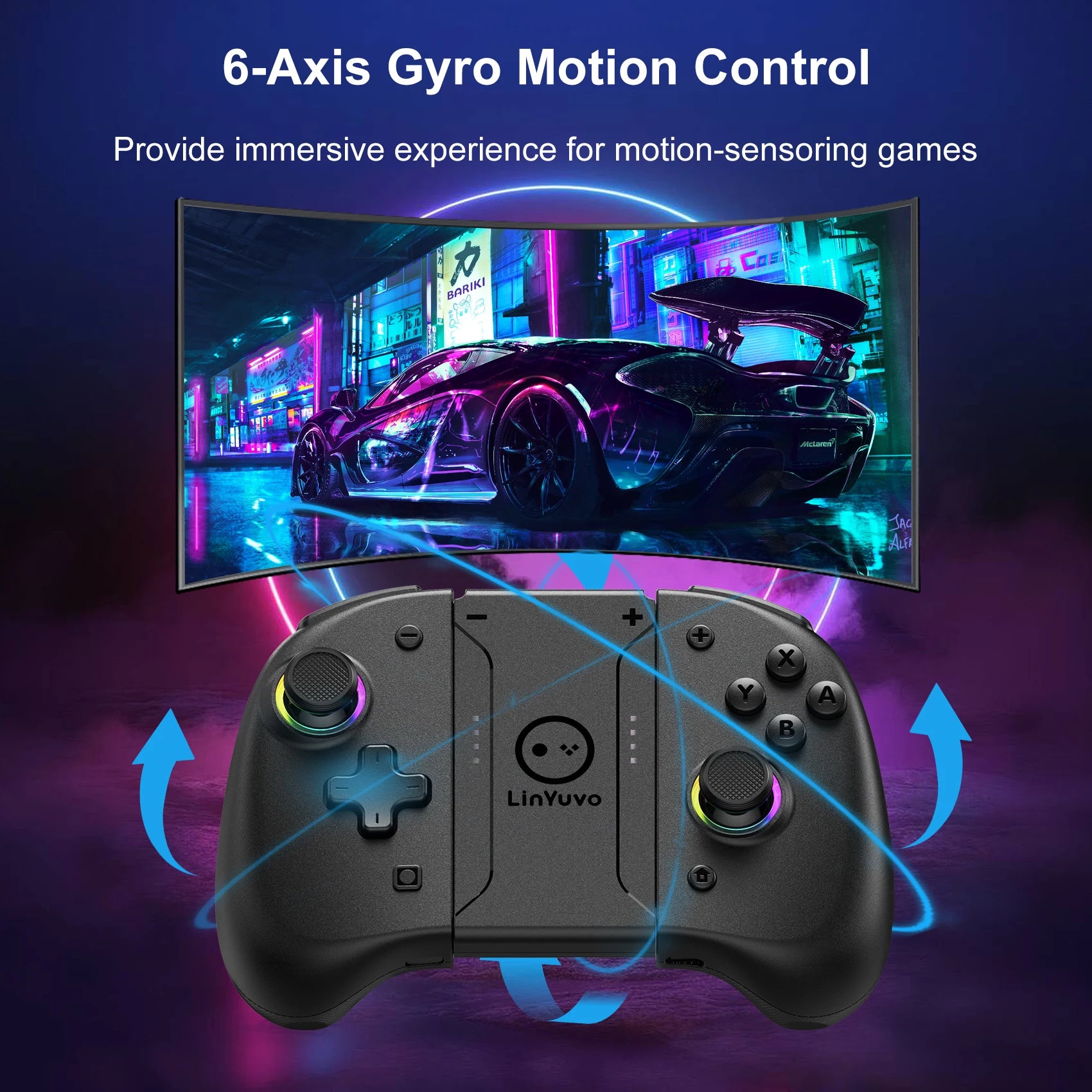 Control Inalámbrico Bluetooth RGB para Nintendo Switch, PC, Android, iPhone y Steam | Hall Effect, Giroscopio 6 Ejes y Turbo