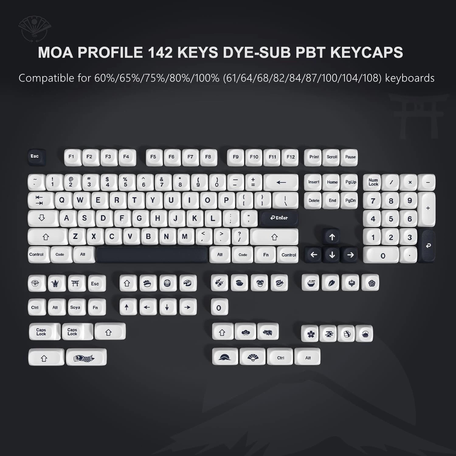 Keycaps PBT MOA Premium para Teclado Mecánico | 130+ Teclas | Dye Sublimation | Compatible Cherry MX