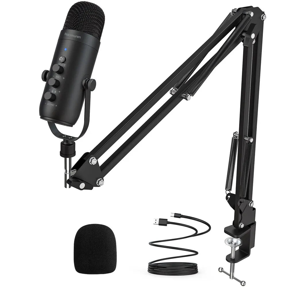 Micrófono USB Profesional para Streaming, Podcast, Gaming y Grabación | Kit Completo con Brazo Articulado