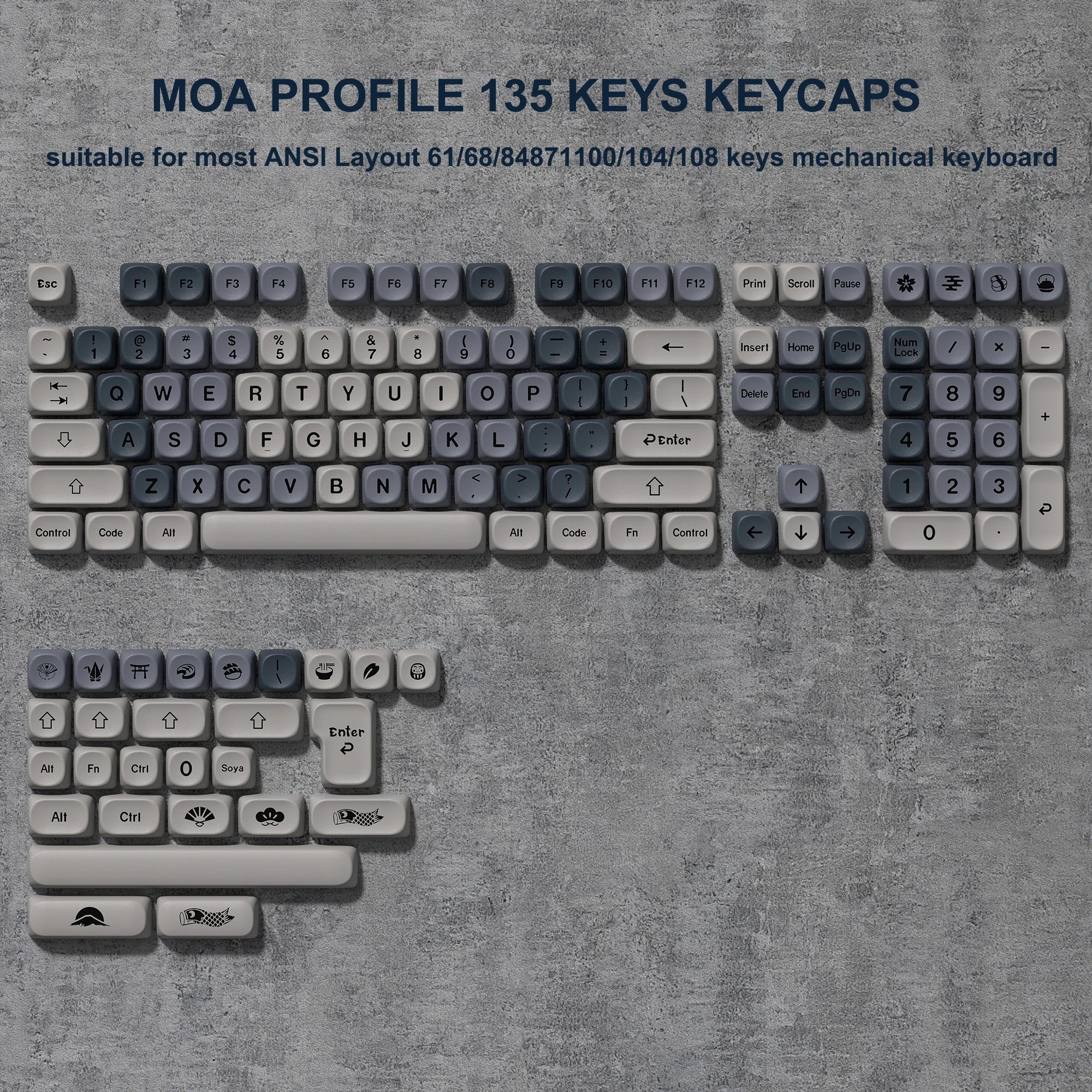 Keycaps PBT MOA Premium para Teclado Mecánico | 130+ Teclas | Dye Sublimation | Compatible Cherry MX