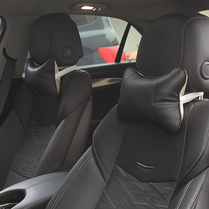 Almohada Cervical Premium para Auto | Soporte Ergonómico para Cuello | Cuero PU Suave | Universal