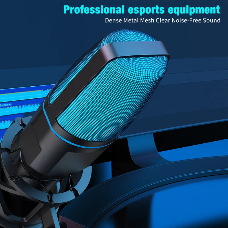 Micrófono Condensador USB RGB para Streaming, Gaming y Podcast | Plug &amp; Play con Filtro Antipop y Trípode