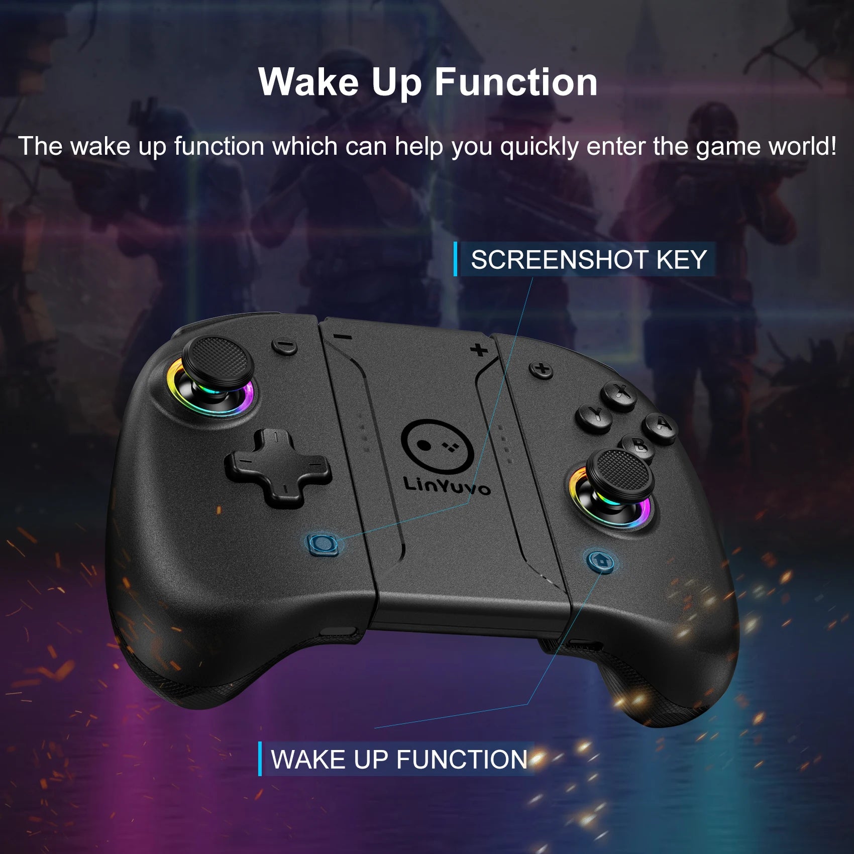 Control Inalámbrico Bluetooth RGB para Nintendo Switch, PC, Android, iPhone y Steam | Hall Effect, Giroscopio 6 Ejes y Turbo
