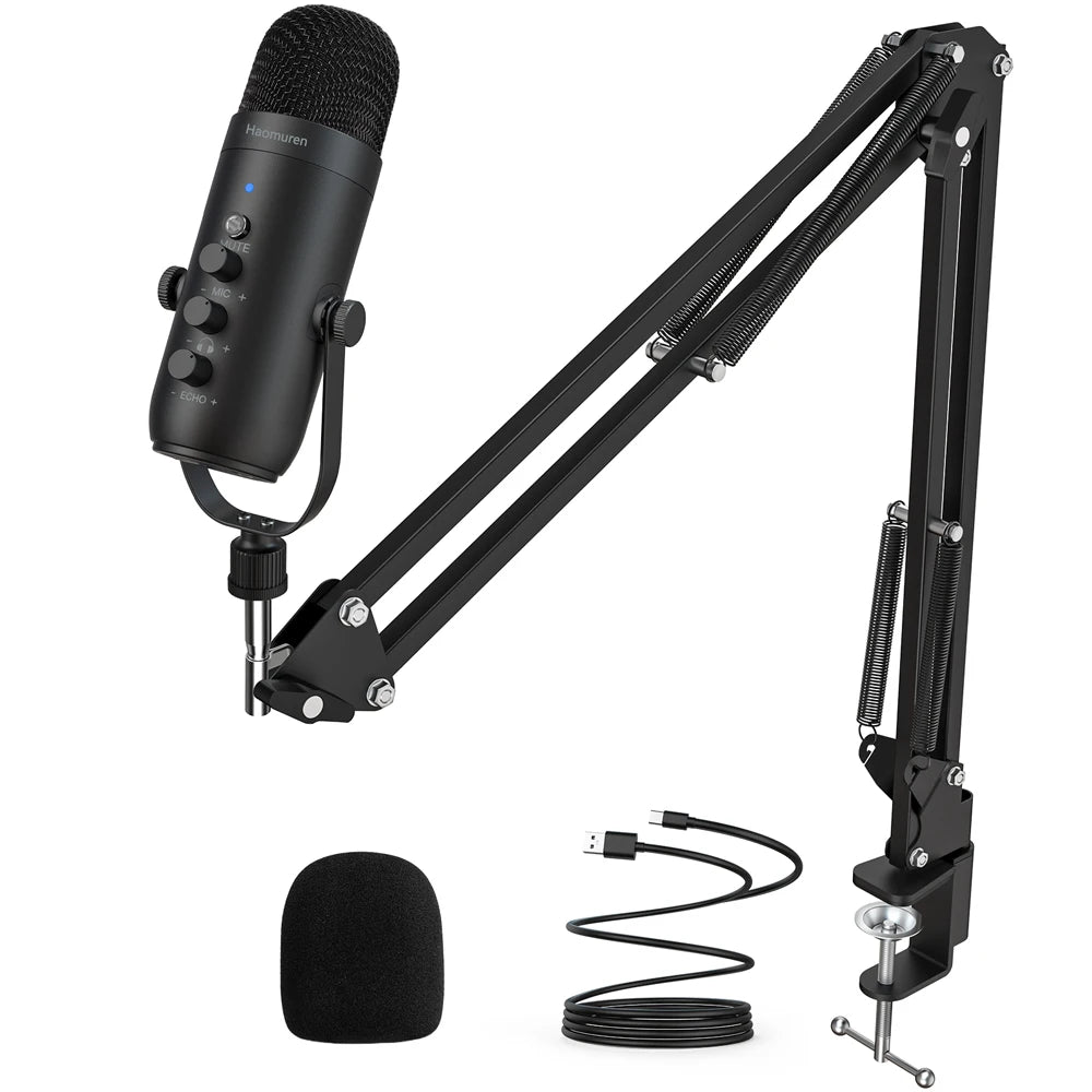 Micrófono USB Profesional para Streaming, Podcast, Gaming y Grabación | Kit Completo con Brazo Articulado