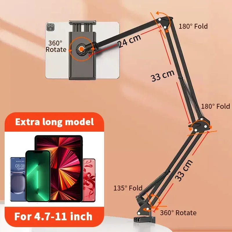 Soporte Metálico para Tablet y Celular con Brazo Flexible de 90 cm y Giro 360°