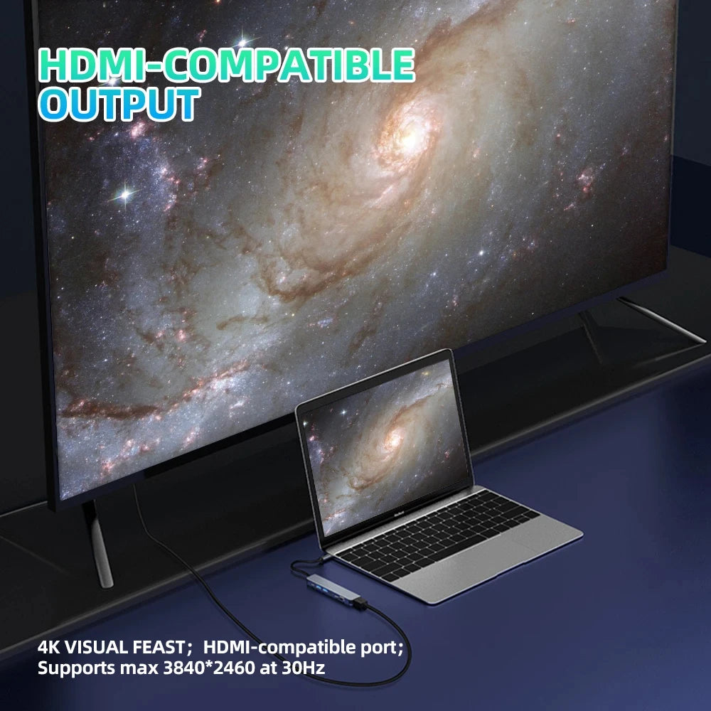 Hub USB-C Premium 7 en 1 | HDMI 4K, USB 3.0, SD/TF y Carga PD 100W