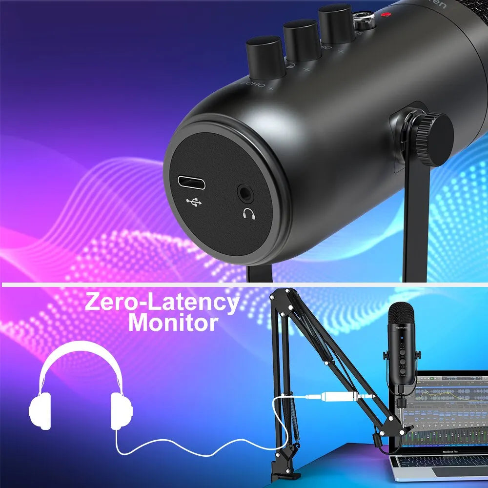 Micrófono USB Profesional para Streaming, Podcast, Gaming y Grabación | Kit Completo con Brazo Articulado