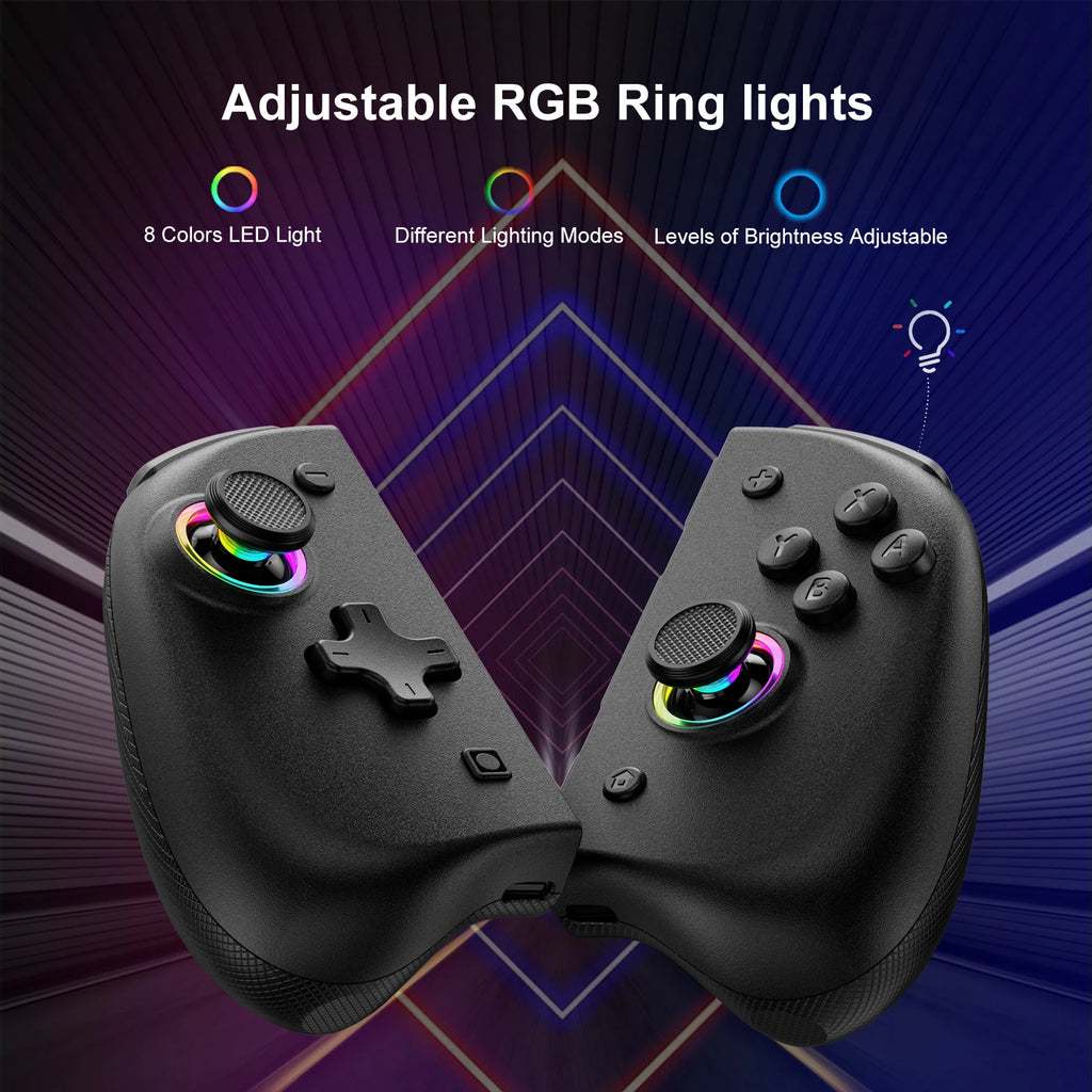 Control Inalámbrico Bluetooth RGB para Nintendo Switch, PC, Android, iPhone y Steam | Hall Effect, Giroscopio 6 Ejes y Turbo
