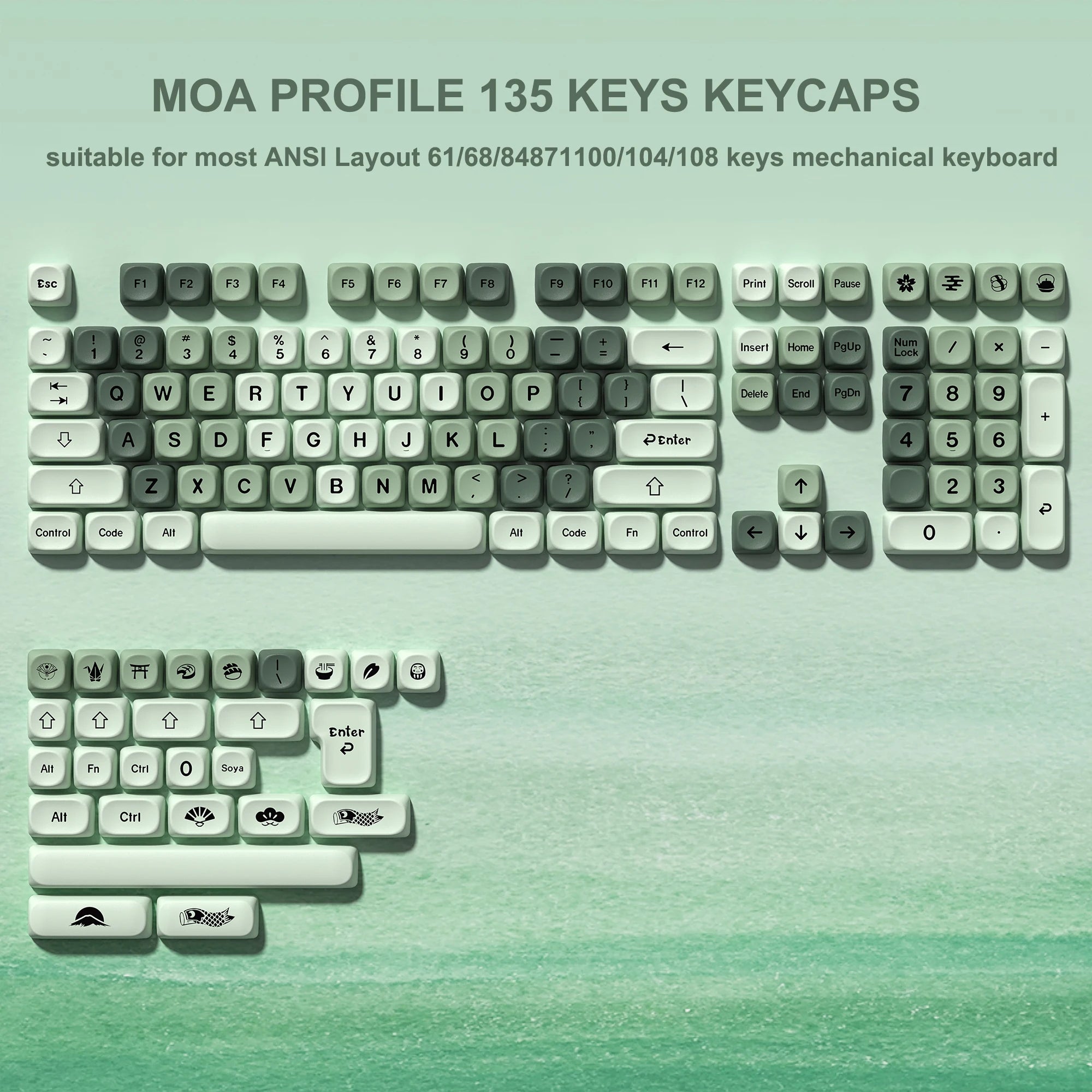 Keycaps PBT MOA Premium para Teclado Mecánico | 130+ Teclas | Dye Sublimation | Compatible Cherry MX