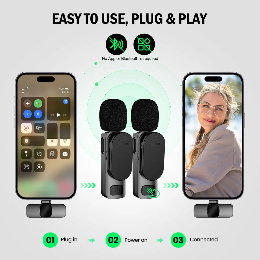 Micrófono Inalámbrico Lavalier BASIX 2.4G – Plug &amp; Play para iPhone, Android, Cámara y PC