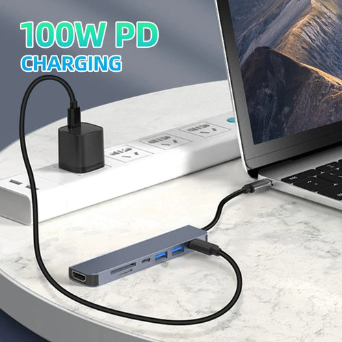 Hub USB-C Premium 7 en 1 | HDMI 4K, USB 3.0, SD/TF y Carga PD 100W