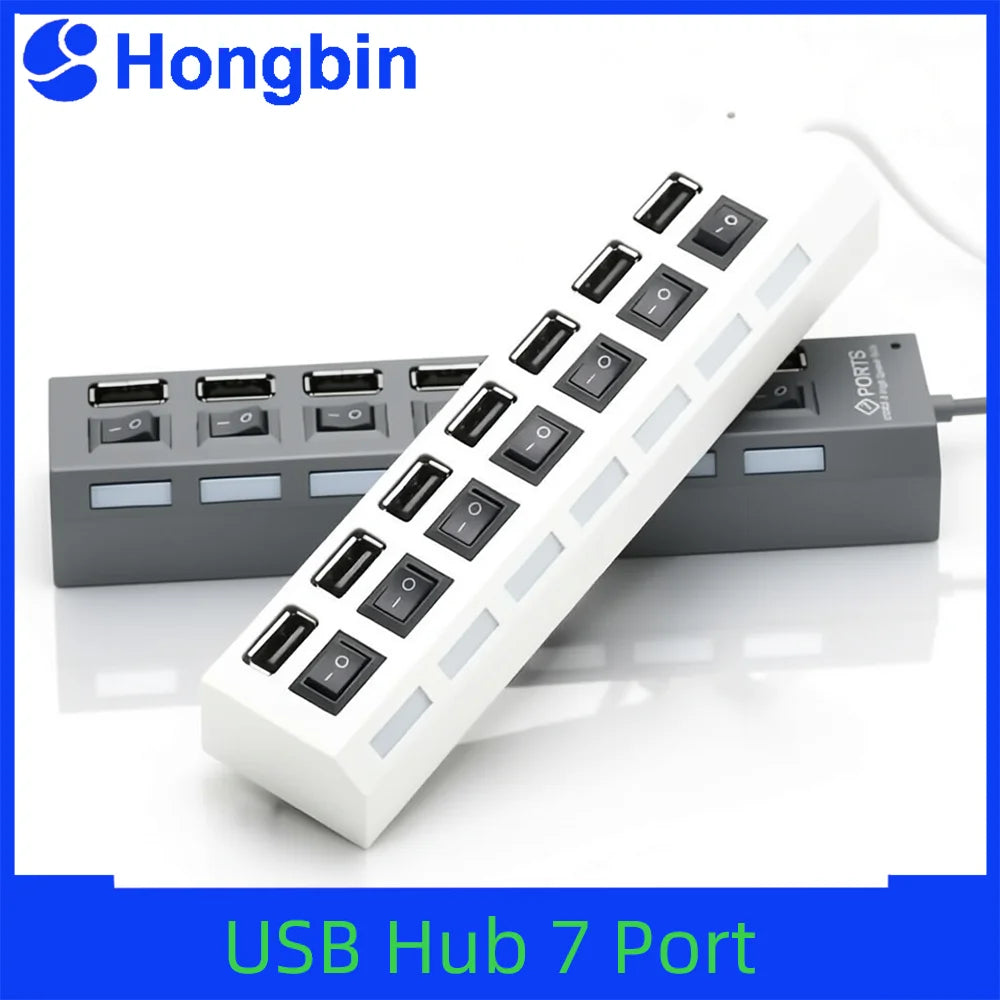 Hub USB 7 Puertos con Interruptores Individuales – Expande tu Conectividad al Máximo