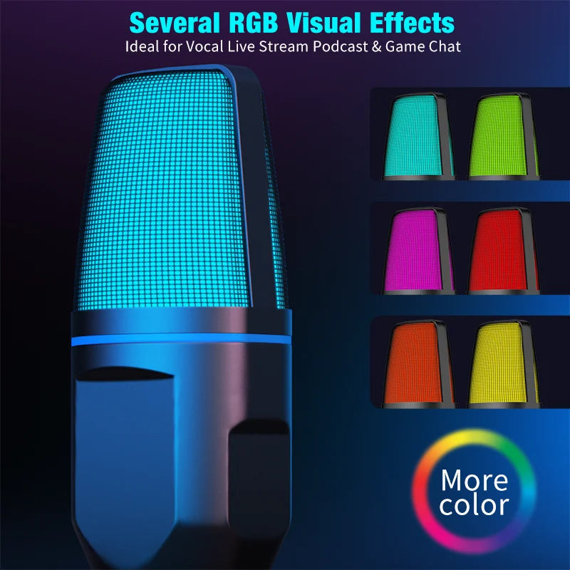 Micrófono Condensador USB RGB para Streaming, Gaming y Podcast | Plug &amp; Play con Filtro Antipop y Trípode
