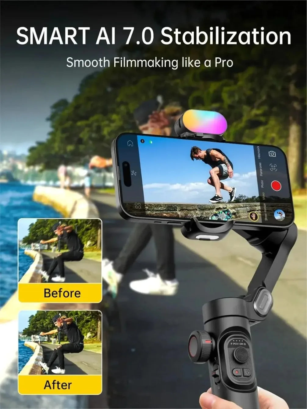 Estabilizador Gimbal Inteligente AOCHUAN Smart XE de 3 Ejes para Smartphone | Seguimiento IA, Bluetooth y Trípode Incluido