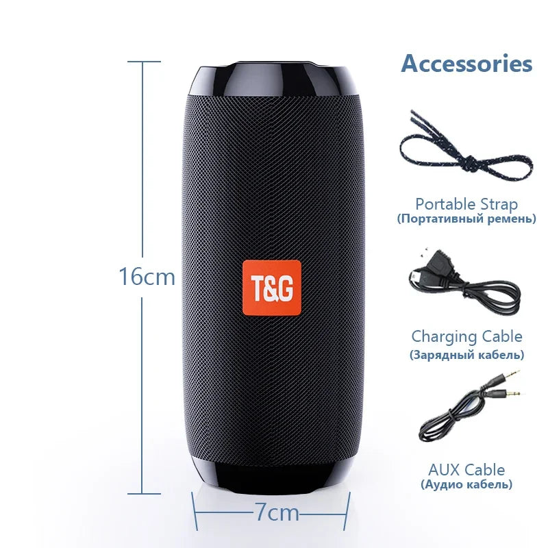 Bocina Bluetooth Portátil T&amp;G TG117 | Bluetooth 5.3 | Sonido Estéreo 10W | Manos Libres | USB, AUX y Tarjeta TF