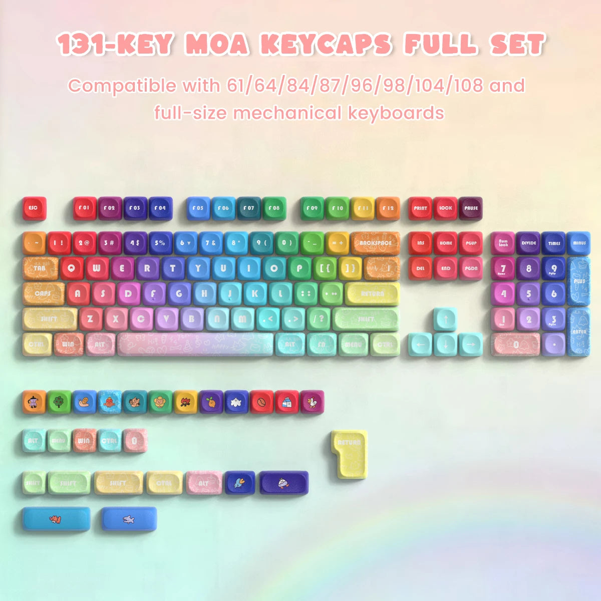 Keycaps PBT MOA Premium para Teclado Mecánico | 130+ Teclas | Dye Sublimation | Compatible Cherry MX