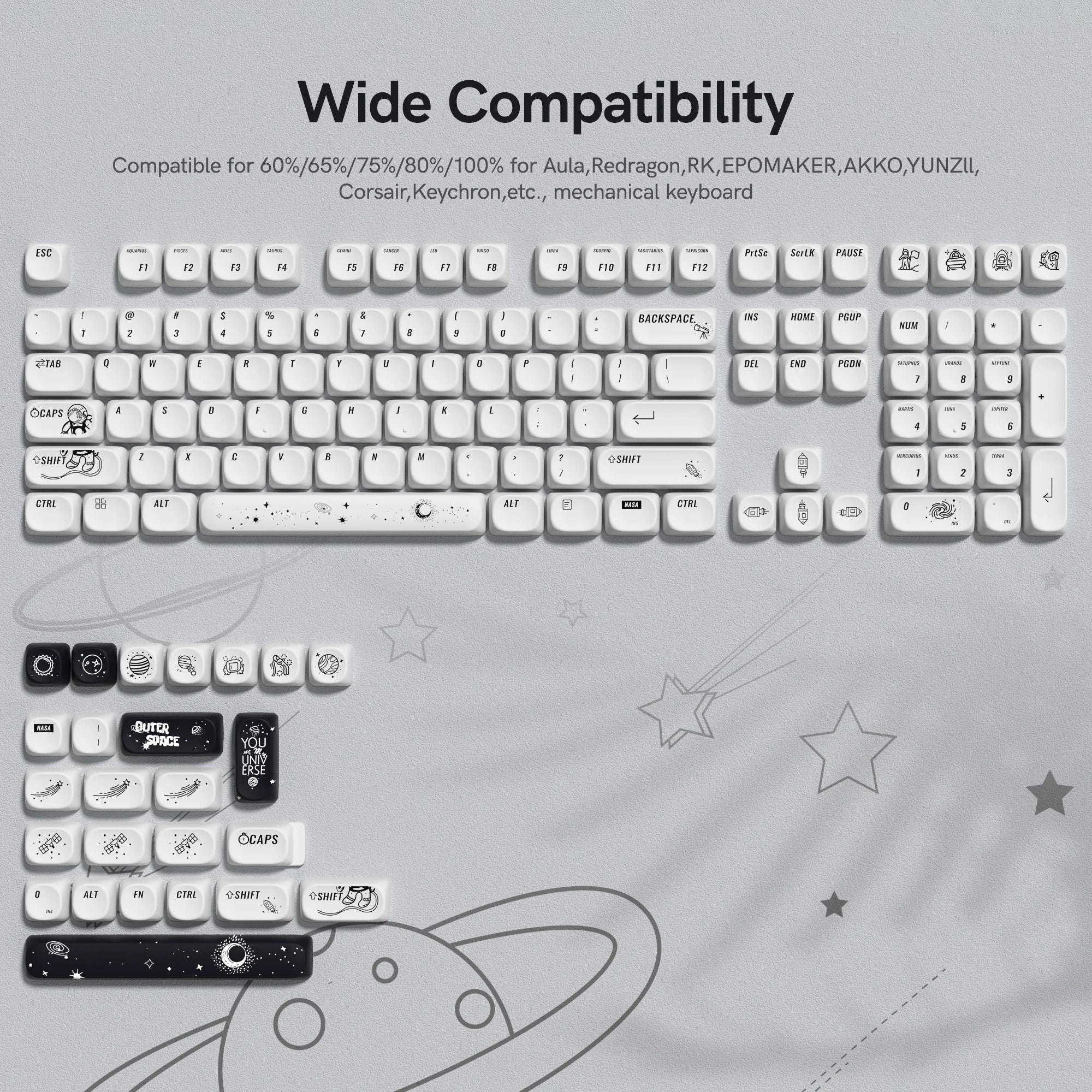 Keycaps PBT MOA Premium para Teclado Mecánico | 130+ Teclas | Dye Sublimation | Compatible Cherry MX