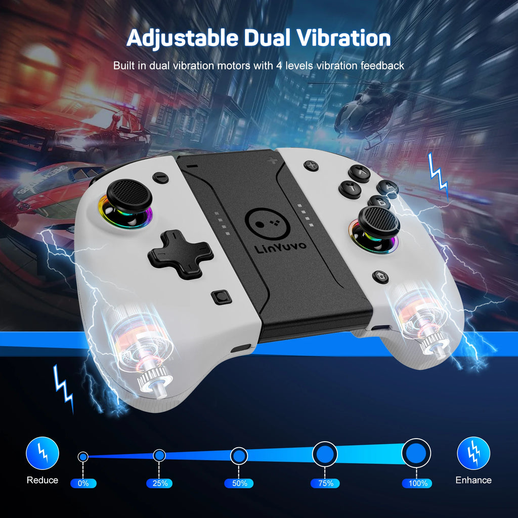 Control Inalámbrico Bluetooth RGB para Nintendo Switch, PC, Android, iPhone y Steam | Hall Effect, Giroscopio 6 Ejes y Turbo